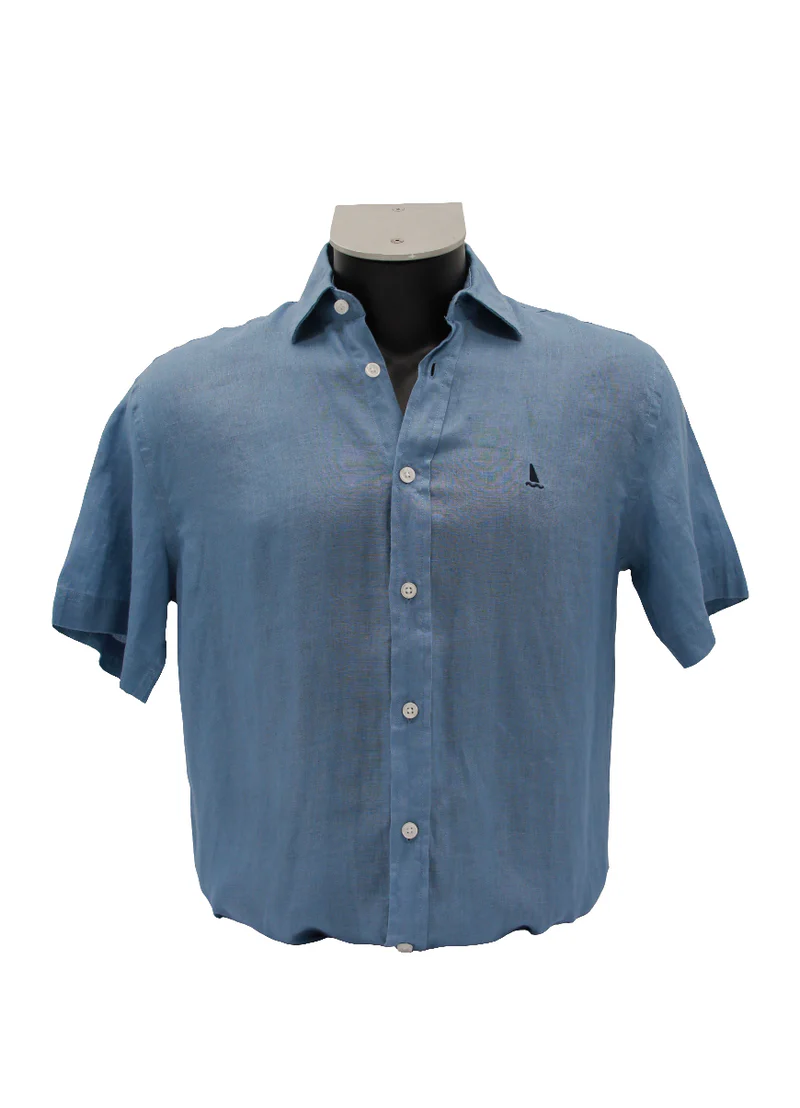 Camisa Lino Manga Corta Azul Indigo